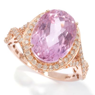 129-873 - Gem Treasures 14K Rose Gold 7.50ctw Oval Pink Kunzite & Diamond Ring 