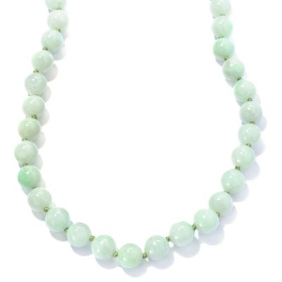 129-880 - Sterling Silver 18" Natural Light Green Jade Bead Necklace