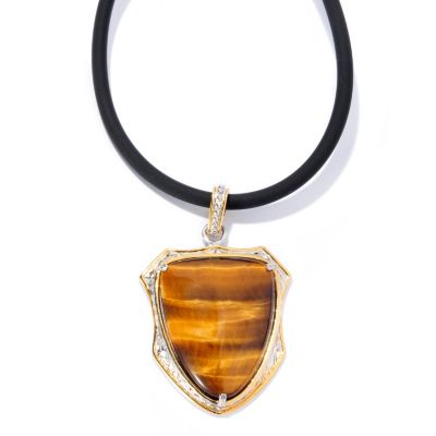 129-885 - Men's en Vogue II 27 x 21mm Tiger's Eye Shield Pendant w/ 22'' Rubber Cord