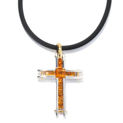 MEN'S - SS/PALL PEND GEMSTONE CROSS w/ 22" RUBBER CORD