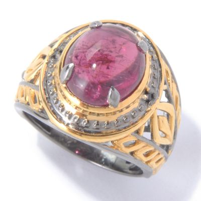 129-889 - Gems en Vogue II 12 x 10mm Dark Pink Tourmaline & Black Spinel Ring 