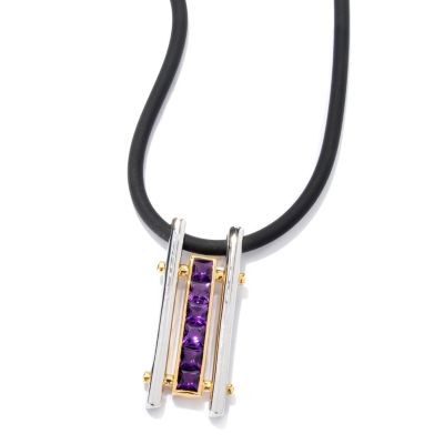 129-891 - Men's en Vogue II 2.00ctw African Amethyst & Sapphire Pendant w/ 22" Rubber Cord 