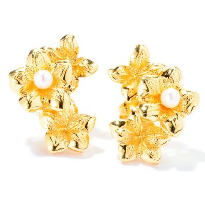SS/24K VEMEIL FLORAL 3-3.5mm WHITE FWP EARRINGS