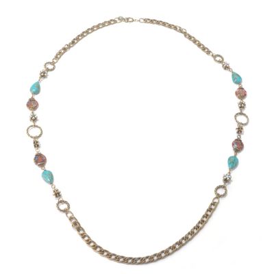 129-908 - Sweet Romance&trade; 51'' Flower Glass Bead & Art Glass Station Necklace 