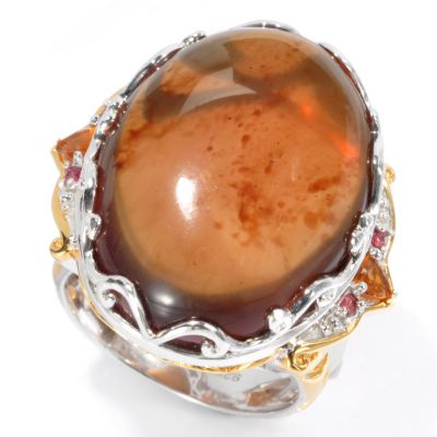 SS/PALL RING SUMATRAN FLUORESCENT AMBER & MULTI GEMSTONE