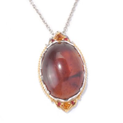 SS/PALL PEND SUMATRAN FLUORESCENT AMBER & MULTI GEMSTONE w/ 18" CHAIN