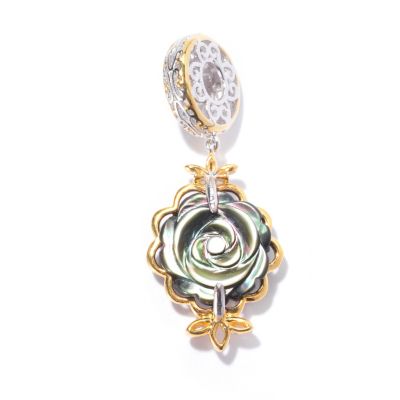 SS/PALL CHARM CARVED MOP FLOWER DOUBLE-SIDED DROP