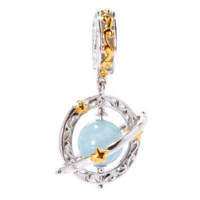 SS/PALL CHARM AQUAMARINE BEAD GALAXY DROP