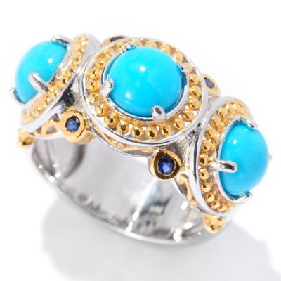 129-940 - Gems en Vogue II Sleeping Beauty Turquoise & Sapphire Band Ring 