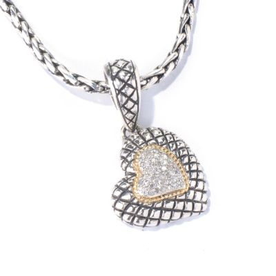 SS/ 18K HEART PAVED DIAMOND PENDANT