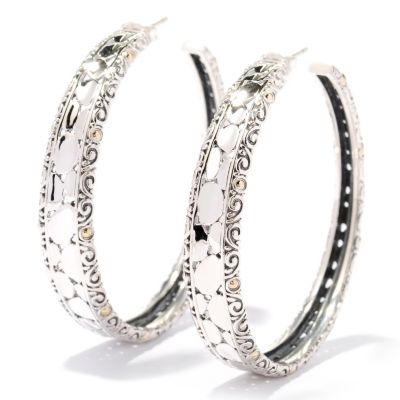 129-945 - Sterling Artistry by EFFY Two-tone Filigree Hoop Earrings 