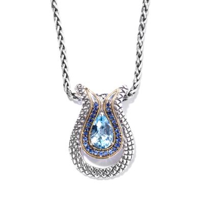 129-951 - Sterling Artistry by Effy 3.56ctw Blue Topaz & Sapphire Pendant w/ 18'' Wheat Chain