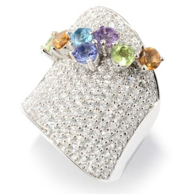 SB SS/PLAT BOLD PAVE BRILLIANTE AND GENUINE MULTI-GEMSTONE OVERLAY RING