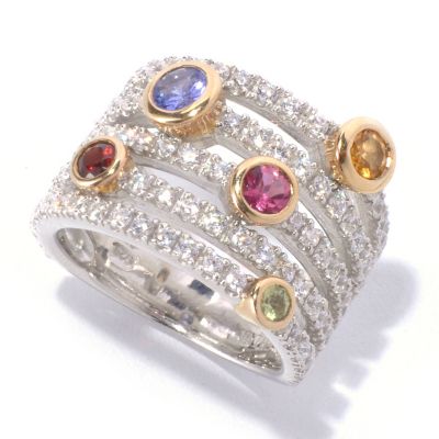 129-954 - Sonia Bitton Two-tone Multi Genuine Gemstone & Brilliante&reg; Five-Row Ring