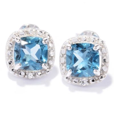 SS CUSHION LONDON BLUE TOPAZ HALO EARRING