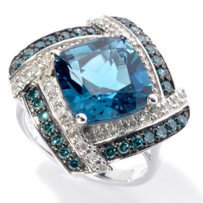 129-964 - Gem Treasures Sterling Silver 7.70ctw London Blue Topaz & Diamond Ring 