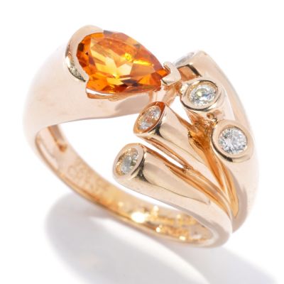 SB SS/18KYGP PEAR CUT GENUINE CITRINE AND BEZEL SET BRILLIANTE RING