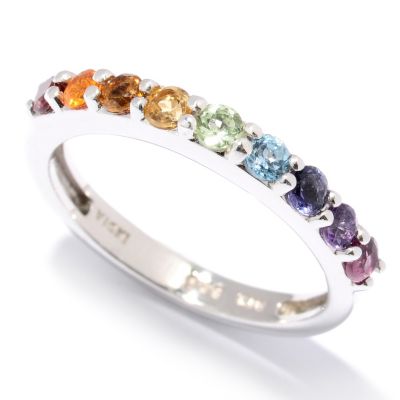 SS/P RING EXOTIC RAINBOW MULTI GEMSTONE BAND