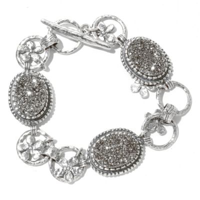 129-983 - Passage to Israel Sterling Silver 7.5'' Platinum Drusy Flower Toggle Bracelet 