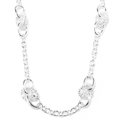 129-993 - SempreSilver&trade; 32'' Polished & Popcorn Link Station Necklace 