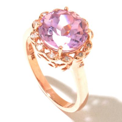 129-997 - Gem Treasures 14K Rose Gold 3.56ctw Kunzite & Diamond Round Ring 