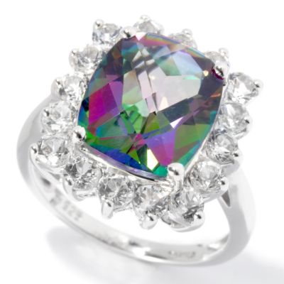 SS CUSHION CUT MYSTIC TOPAZ WITH WHITE TOPAZ RING