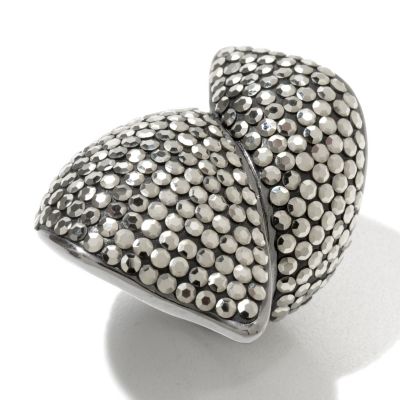 SS SWAROVKSI MARCASITE LEAF RING W/ BLACK RHODIUM