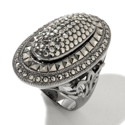130-002 - Dallas Prince Sterling Silver Wide Oval Ring Made w/ Swarovski&reg; Marcasite