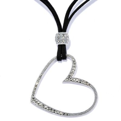 130-005 - Dallas Prince Sterling Silver 18'' Heart Necklace Made w/ Swarovski&reg; Marcasite
