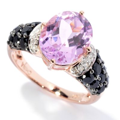 14K RG OVAL KUNZITE AND BLK SPINEL RING w/DIAMOND ACCENTS