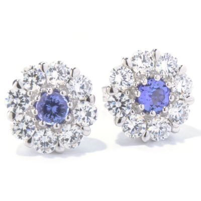 SB SS/PLAT GENUINE TANZANITE AND BRILLIANTE FLOWER STUD EARRING