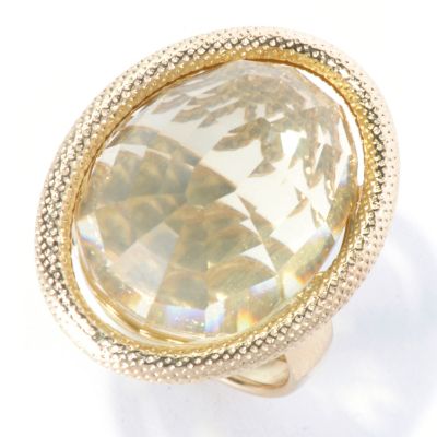 130-026 - Italian Designs with Stefano 14K Gold 12.72ctw Lemon Quartz Textured Ring 