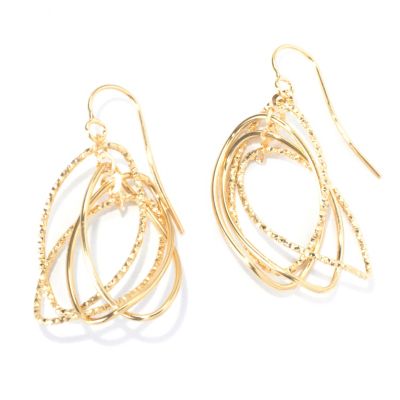 130-029 - Italian Designs with Stefano 14K Gold Textured Marquise Dangle Earrings 