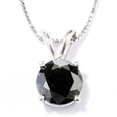 130-032 - Diamond Treasures Sterling Silver 1.00ctw Black Diamond Pendant w/ Chain