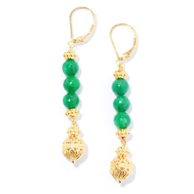 SS/18KGP EAR GEMSTONE BEAD & FILIGREE ELONGATED DANGLE