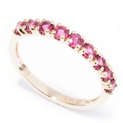 130-041 - Gem Treasures 14K Gold Rubellite Nine-Stone Band Ring