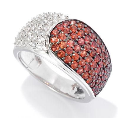 130-044 - Gem Treasures Sterling Silver 1.06ctw Orange & White Sapphire Band Ring 