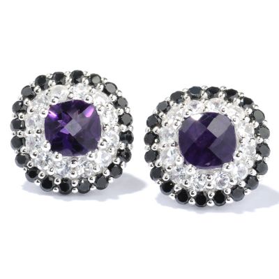 SS EARRINGS W/AFRICAN AMETHYST, BLK SPINEL AND TOPAZ