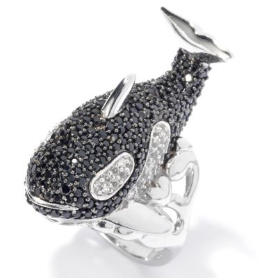 130-047 - Gem Treasures Sterling Silver 3.66ctw Black Spinel & Topaz Killer Whale Ring