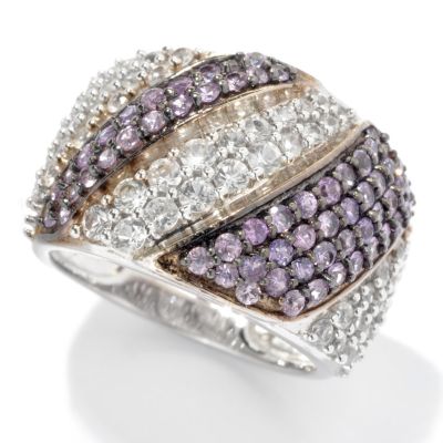 SS PAVE RING PURPLE SAPP W/WHITE TOPAZ RING