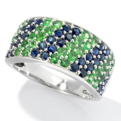 SS BAND BLUE SAPPHIRE WITH TSAVORITE RING