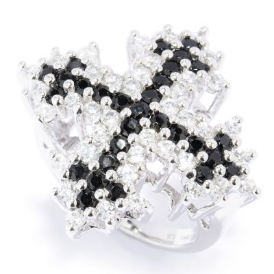 SS BLACK SPINEL CROSS RING WITH WHITE ZIRCON