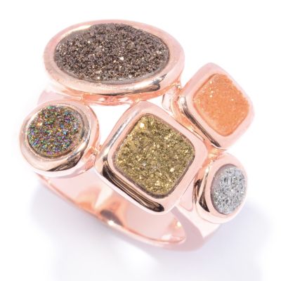 130-067 - Gem Insider 14K Rose Gold Embraced&trade; Multi Color Drusy Ring