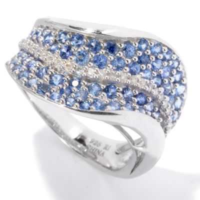 SS WAVE PAVE RING BLUE SAPP AND DIAMOND BAND