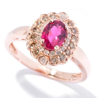 14K RG OVAL RUBELITE WITH DIAMOND ACCENTS RING