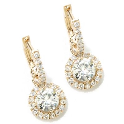 MOI 14K WG ROUND CUT HALO DROP EARRINGS (5.5MM)