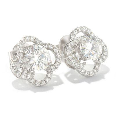 MOI 14K WG ROUND CUT INTERTWINED CLOVER STUD EARRINGS (6.5MM)