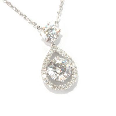 MOI 14K WG ROUND CUT HALO TEARDROP-SHAPED PENDANT W/ 18" CHAIN (6.5MM)