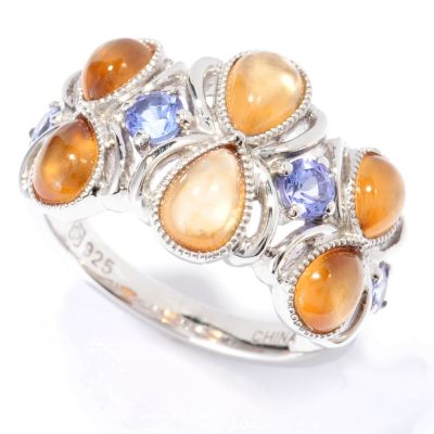 130-101 - Gem Insider Sterling Silver 3.83ctw Hessonite & Tanzanite Band Ring 