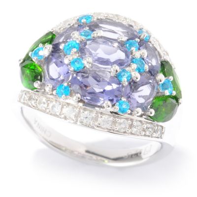 130-106 - Gem Insider Sterling Silver 2.68ctw Iolite & Multi Gemstone Dome Ring